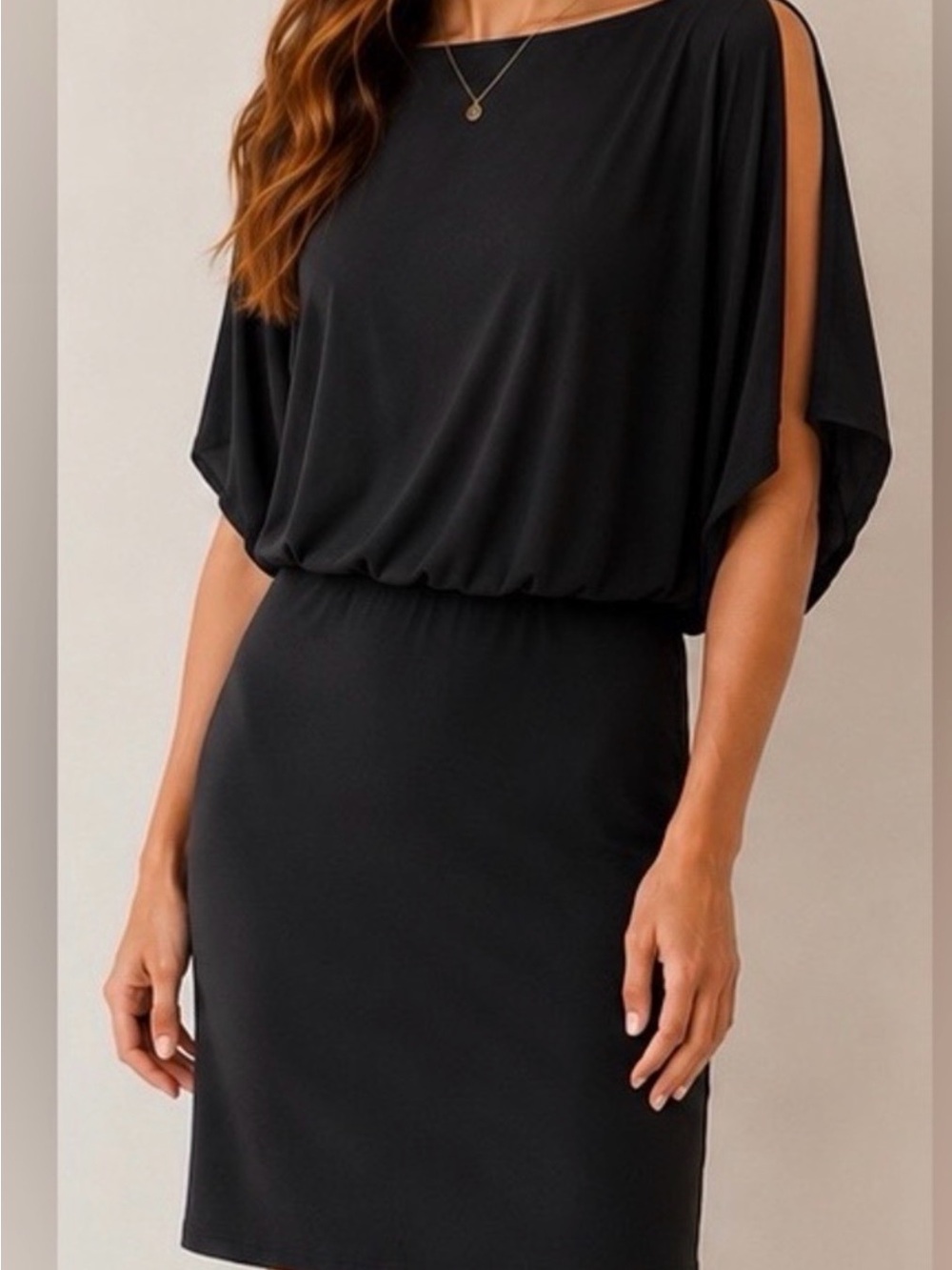 Jessica Simpson Black Boatneck Blouson Split Sleeve Black Dress Size 6
